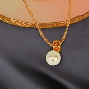 Gold Choker with Vintage Pearl Charm Necklace New Preppy Coqeutte French Girl